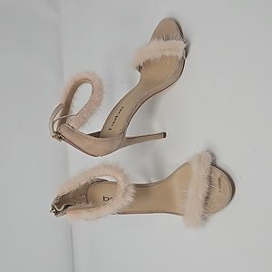 Bebe Light Pink Suede & Fur Trim Stiletto Heels Open Toe Ankle Strap Size Size 6